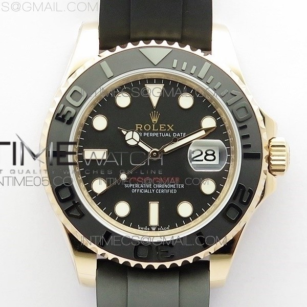 UB공장 에버로즈 블랙다이얼 러버 Yacht-Master 116655 3D Black Ceramic Bezel on Black Rubber Strap A2836(Free Extra Strap)