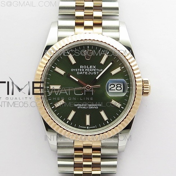 BP공장 롤렉스 데이저스트 36 로즈골드콤비 904 그린다이얼 Datejust 36mm 116231 SS/RG BP 1:1 Best Edition Green Dial Stick Markers On SS/RG Jubilee Bracelet A2824