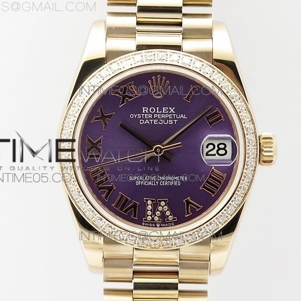 BP공장 롤렉스 데이저스트 31 로즈골드금통 퍼플다이얼 브레이슬릿2813 Datejust 31mm 278275 RG Dia Bezel Purple Roman Markers Dial @6 Dia on RG President Bracelet