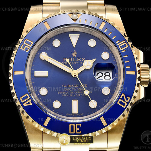 Clean공장 롤렉스 서브마리너 40 옐로우골드금통 청금통 브레이슬릿 클린공장 Submariner 116618LB YG/YG Blue Clean VS3135