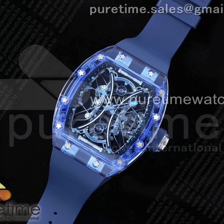 RM공장 리차드밀 RM53-02 투어빌론 블루글래스케이스 블루투명러버스트랩 RM53-02 Blue Transparent Tourbillon RMF Best Edition Skeleton Dial on Blue Rubber Strap