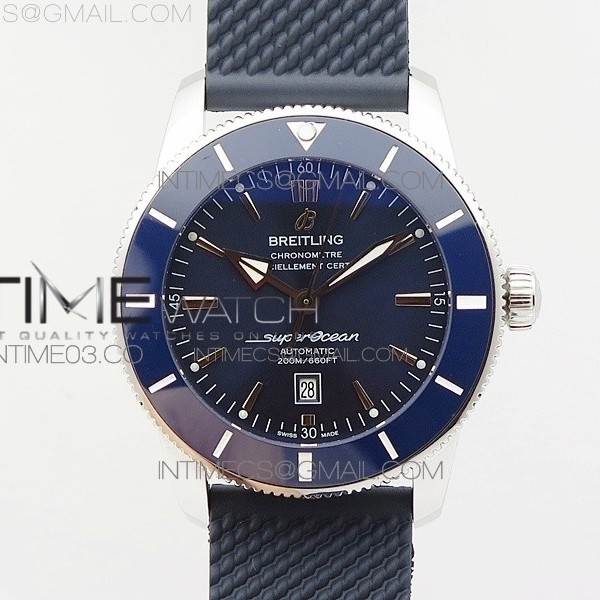 브라이틀링 슈퍼오션 헤리티지 스틸 블루다이얼 블루세라믹베젤 러버밴드 SUPER OCEAN HERITAGE BLUE CERAMIC BEZEL SS BLUE DIAL ON RUBBER STRAP A2824