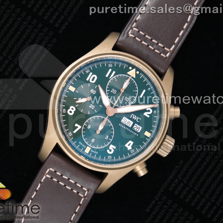 ZF공장 IWC 파일럿 크로노그래프 스핏파이어 브론즈케이스 그린다이얼 가죽스트랩 Pilot Chrono Spitfire IW387902 Bronze Green Dial on Brown Leather Strap A7750