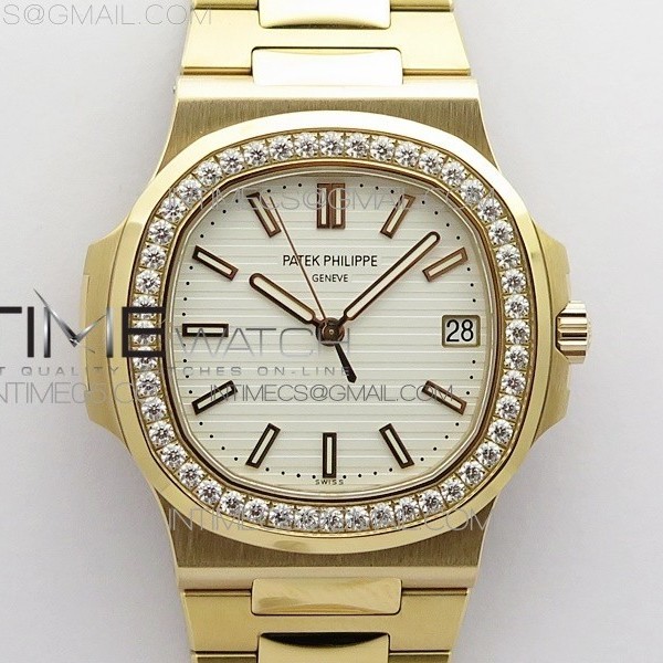 PP공장 V4 노틸러스 로골 화이트다이얼 Nautilus 5711/1R Crystal Bezel PPF V4 1:1 Best Edition White Textured Dial on RG Bracelet 324CS