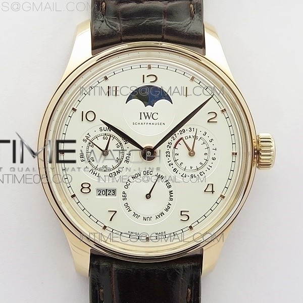 V9공장 포르투기저 애뉴얼캘린더 로골 화이트다이얼 가죽스트랩 Portuguese Real PR Real Annual Calendar IW503302 RG V9F Best Edition White Dial Brown Leather Strap A52610