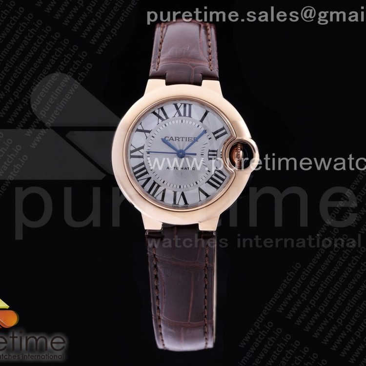 AF공장 까르띠에 발롱블루 33MM 로골 화이트다이얼 가죽스트랩 Ballon Bleu 33mm RG WhiteTextured Dial on Brown Leather Strap Cal.076