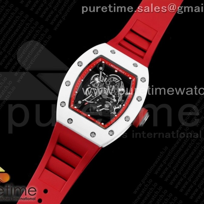 KV공장 V3 RM055 세라믹 스켈레톤다이얼 러버 RM055 White Ceramic KVF Best Edition Skeleton Dial Red on Red Rubber Strap MIYOTA8215 V3