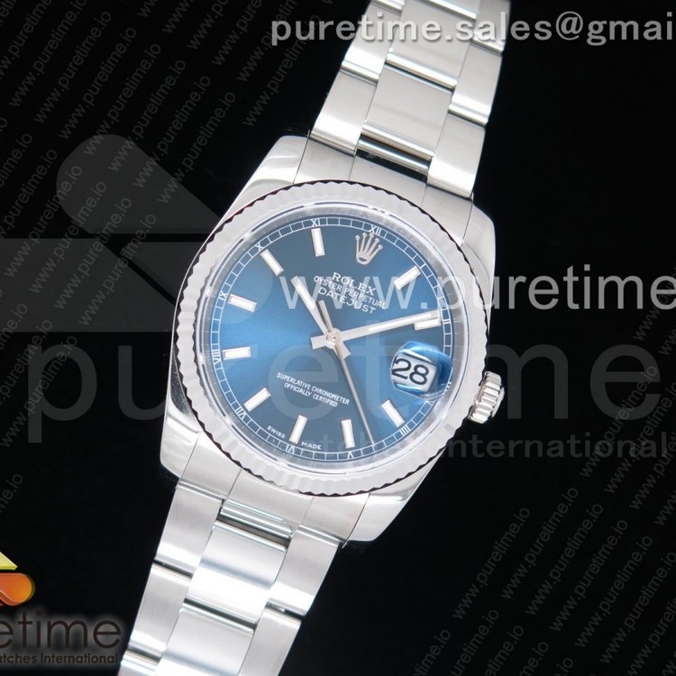 DJ공장 롤렉스 904 데이저스트36 스틸 블루바다이얼 플루티드베젤 오이스터브레이슬릿 DateJust 36 SS 116234 Fluted Bezel Blue Dial Stick Markers on SS Oyster Bracelet A2836