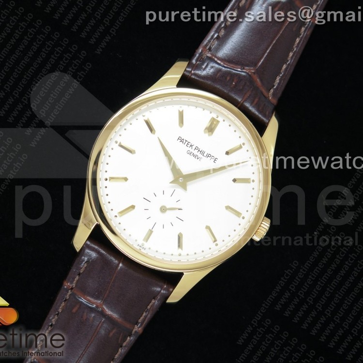 AI공장 파텍필립 칼라트라바 옐로우골드 화이트다이얼 가죽스트랩 Calatrava 5196 YG White Dial on Brown Leather Strap A23J