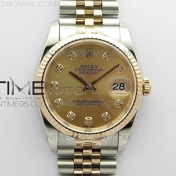 DJ공장 롤렉스 데이저스트 36 로즈골드콤비 로골다이얼 2824 Datejust 36mm 116234 904L SS/RG DJF 1:1 Best Edition RG Dial Diamonds Markers On SS Jubilee Bracelet A2824