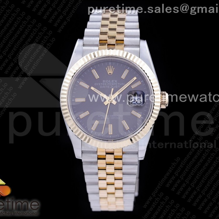 GM공장 롤렉스 데이저스트 36 옐로우골드콤비 포금 그레이다이얼 브레이슬릿 DateJust 36 SS/YG 126233 GMF Gold Wrapped 904L Steel Gray Dial Stick Markers on Jubilee Bracelet SA3235