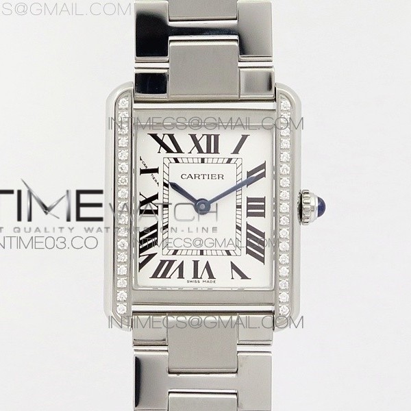 K11공장 24mm 까르띠에 탱크솔로 스틸 TANK SOLO LADIES 24MM SS DIAMOND BEZEL WHITE DIAL ON SS BRACELET RONDA QUARTZ