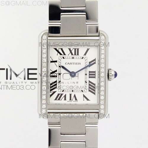 K11공장 24mm 까르띠에 탱크솔로 스틸 TANK SOLO LADIES 24MM SS DIAMOND BEZEL WHITE DIAL ON SS BRACELET RONDA QUARTZ