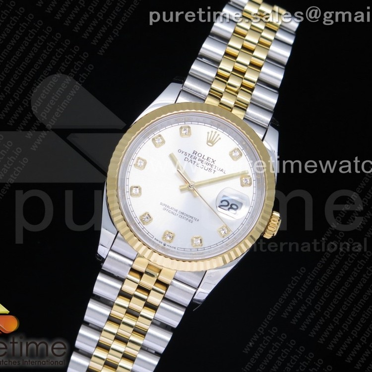 EW공장 롤렉스 데이저스트 36 옐로우골드콤비 실버다이얼 쥬빌레브레이슬릿 DateJust 36 SS/YG 126233 Silver Dial Diamonds Markers on Jubilee Bracelet A3235