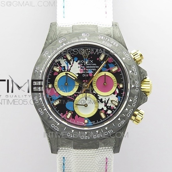 OM공장 데이토나 DIW 카본 나일론스트랩 4130 Daytona DIW Carbon OMF Best Edition Blue/Pink/White Dial on White Nylon Strap A4130