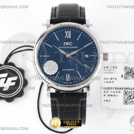 ZF공장 IWC 포르토피노 오토메틱 40 스틸 블루다이얼 실버핸즈 가죽스트랩 Portofino Automatic 40mm SS/LE Blue/SS Stk ZF A9019