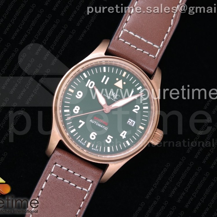 AI공장 IWC 마크18 스핏파이어 브론즈케이스 그린다이얼 가죽스트랩 IWC Spitfire Automatic Bronze IW326802 Green Dial on Brown Leather Strap MIYOTA9015