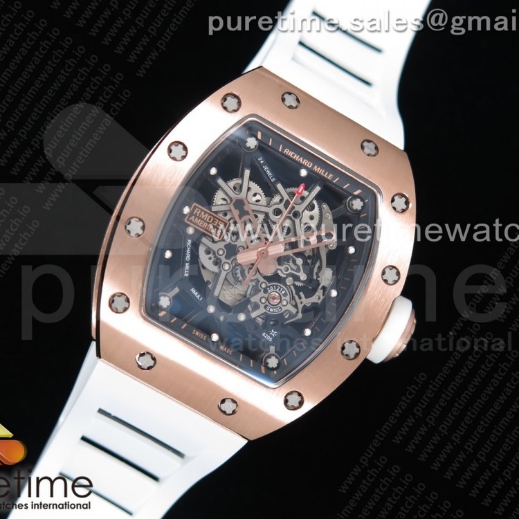 KV공장 RM035-02 로골 스켈레톤다이얼 러버스트랩 RG Skeleton Dial Black on White Rubber Strap MIYOTA8215