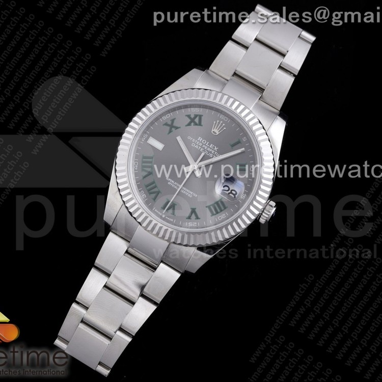 RE공장 롤렉스 데이저스트 41 그레이다이얼 브레이슬릿 New DateJust 41 126334 SS Gray Dial Green Roman Markers on Oyster Bracelet A3235 Clone