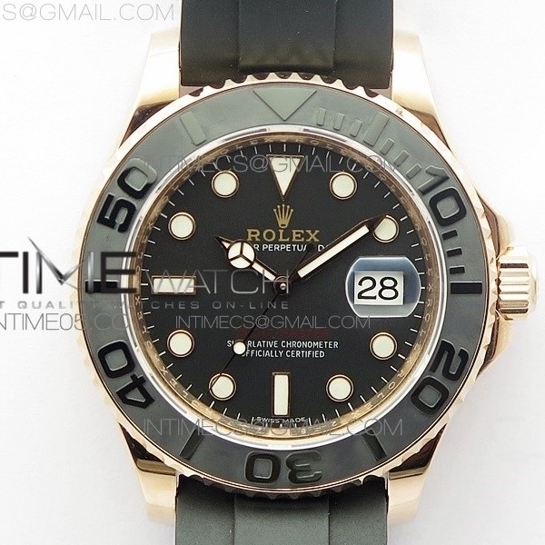 D1공장 에버로즈 포금 블랙다이얼 러버 Yacht-Master 116655 RG Wrapped Black Ceramic Bezel 904L Steel on Oysterflex Rubber Strap A2836