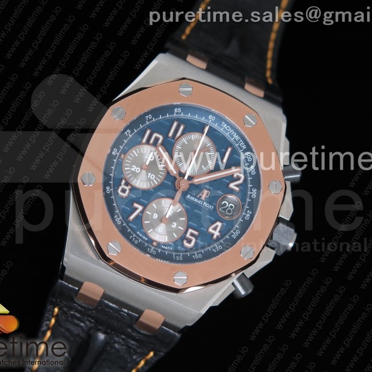 JF공장 오데마피게 로얄오크오프쇼어 부커러에디션 투톤 블루다이얼 Royal Oak Offshore Bucherer Two Tone Blue Dial on Black Leather Strap A3126 (Free Rubber Strap)