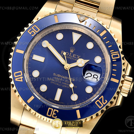 Clean공장 롤렉스 서브마리너 40 옐로우골드금통 청금통 브레이슬릿 클린공장 Submariner 116618LB YG/YG Blue Clean VS3135