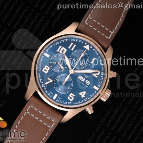 ZF공장 IWC 파일럿 크로노그래프 3777-21 어린왕자에디션 로즈골드금장 블루다이얼 가죽스트랩 IWC Pilot Chrono 377721 "Le Petit Prince" RG Brown Leather Strap A7750