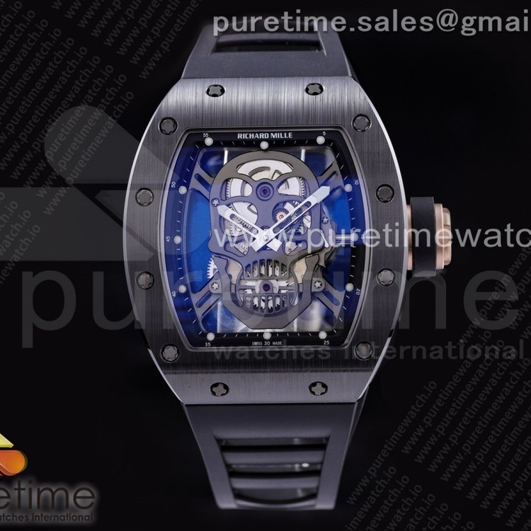 ZF공장 리차드밀 RM052 세라믹 PVD 리얼투어빌론 러버스트랩 RM052 Skull Black Ceramic PVD Skeleton Dial on Black Rubber Strap NH05A