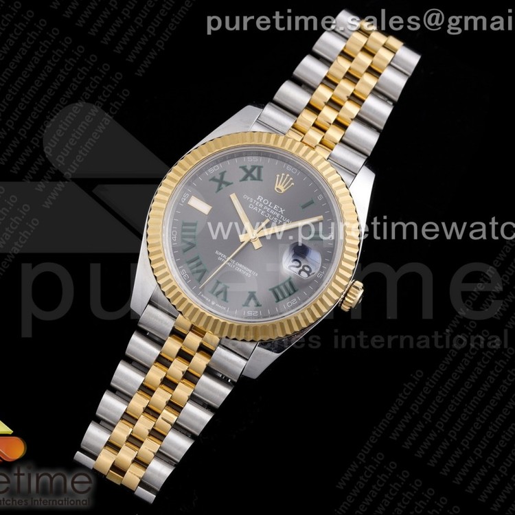 RE공장 롤렉스 데이저스트 41 옐로우골드콤비 슬레이트로만 그레이다이얼 브레이슬릿 New DateJust 41 126334 SS/YG Gray Dial Green Roman Markers on Jubilee Bracelet A3235 Clone