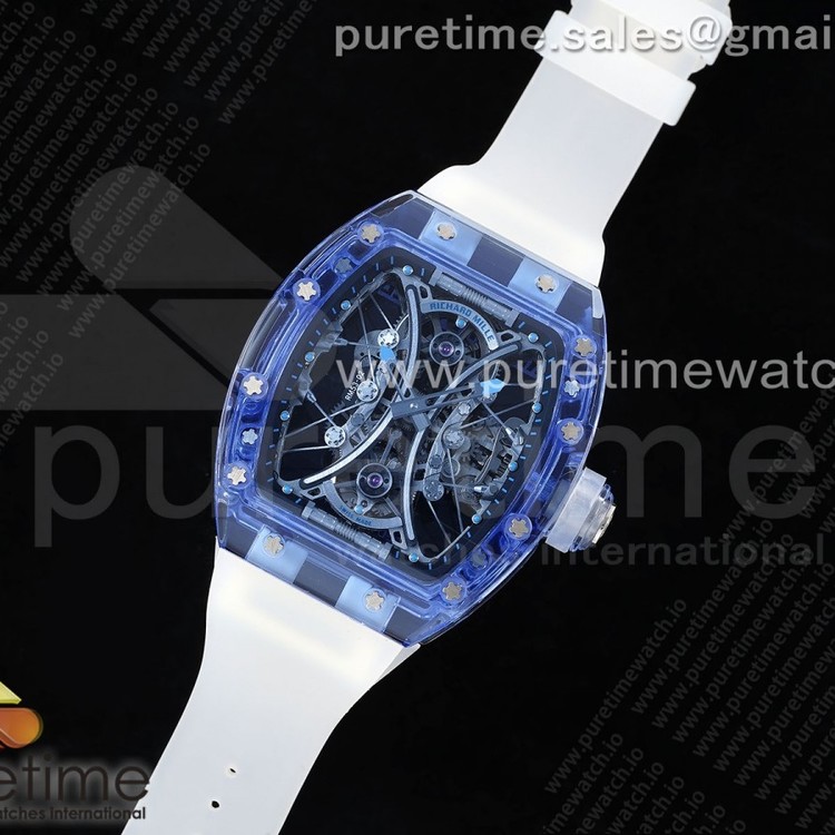 RM공장 리차드밀 RM53-02 투어빌론 블루글래스케이스 투명러버스트랩 RM53-02 Blue Transparent Tourbillon RMF Best Edition Skeleton Dial on Transparent Rubber Strap