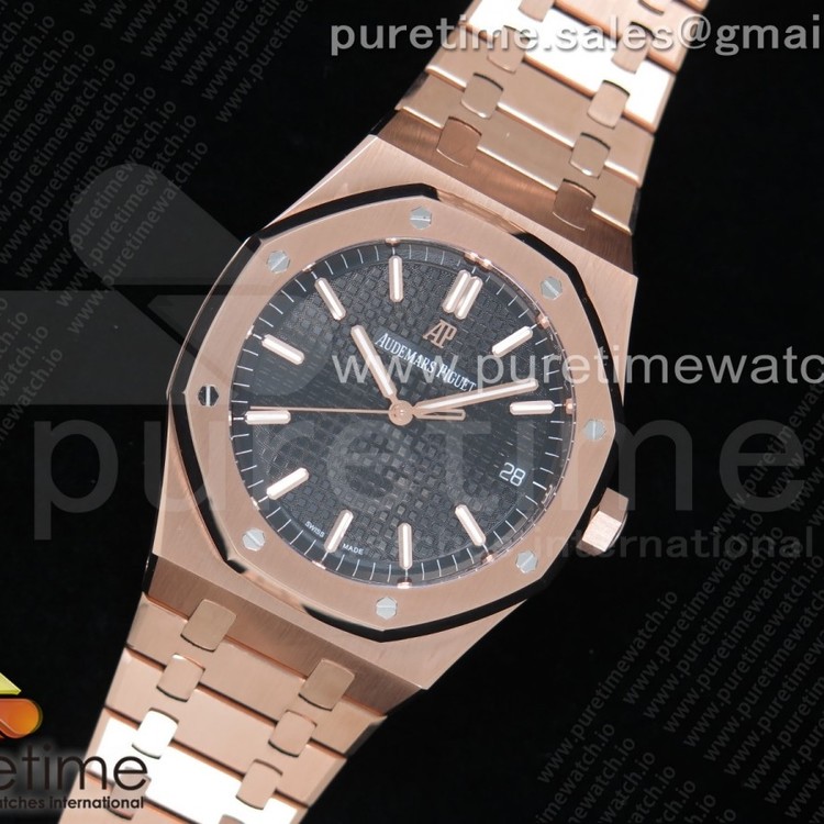 OM공장 오데마피게 로얄오크 15500 로즈골드 금통 블랙다이얼 브레이슬릿 Royal Oak 41mm 15500 RG Black Textured Dial on RG Bracelet A3120