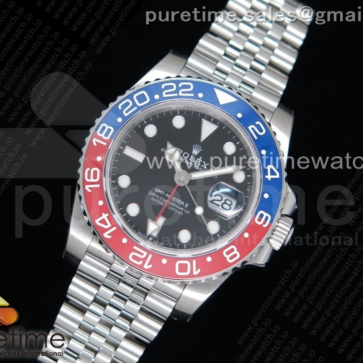 GM공장 롤렉스 GMT마스터2 블루앤레드 블랙다이얼 쥬빌레브레이슬릿 GMT Master II 126710 BLRO Real Ceramic 904L SS on Bracelet A3285 (Correct Hand Stack)