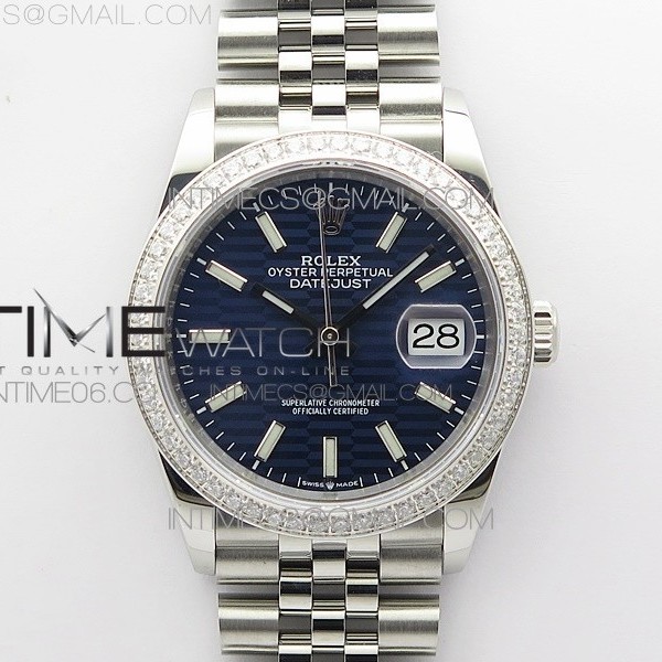 BP공장 롤렉스 데이저스트 36 스틸 블루플루티드다이얼 다이아몬드베젤 쥬빌레브레이슬릿 DateJust 36 SS 126284 BP 1:1 Best Edition New Blue Dial on Jubilee Bracelet