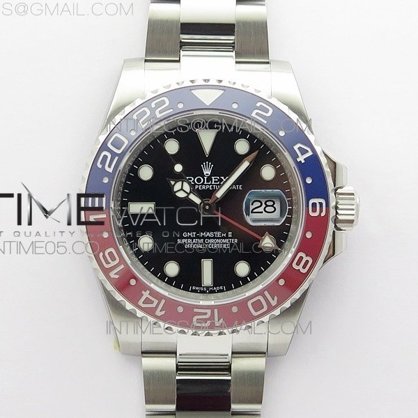 RO공장 펩시 블랙다이얼 GMT Master II 126719 BLRO Red/Blue Ceramic 316L Steel ROF Best Edition Black Dial on SS Bracelet A3186