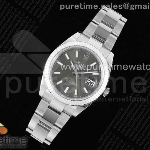 WF공장 롤렉스 데이저스트 41 스틸 그레이다이얼 플루티드베젤 오이스터브레이슬릿 다크로듐 DateJust 41 126334 WF 1:1 Best Edition 904L Steel Gray Stick Dial on Oyster Bracelet VR3235