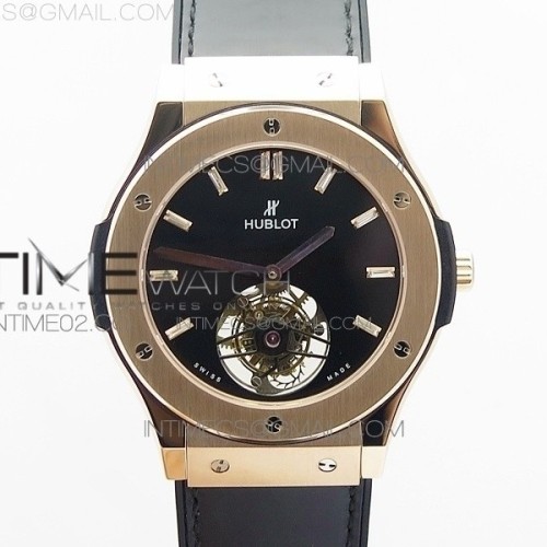 TF공장 위블로 클래식퓨전 투어빌론 로즈골드 금통 블랙다이얼 CLASSIC FUSION REAL TOURBILLON 45MM RG BLACK DIAL ON BLACK GUMMY STRAP