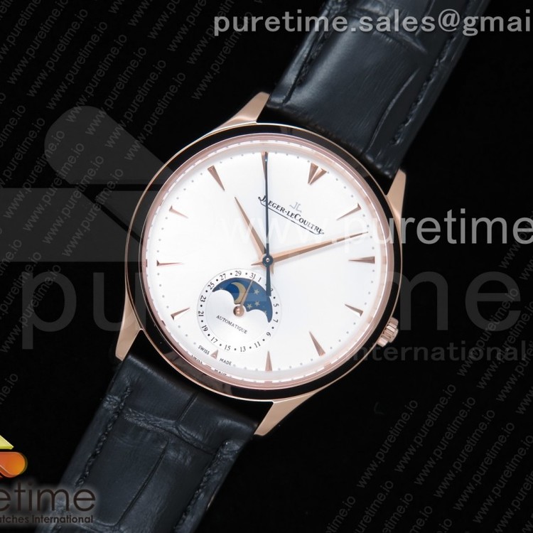 VF공장 예거르쿨트르 마스터 울트라씬 문페이즈 로즈골드 화이트다이얼 Master Ultra Thin Moon 1368420 RG White Dial on Black Leather Strap A925 V2