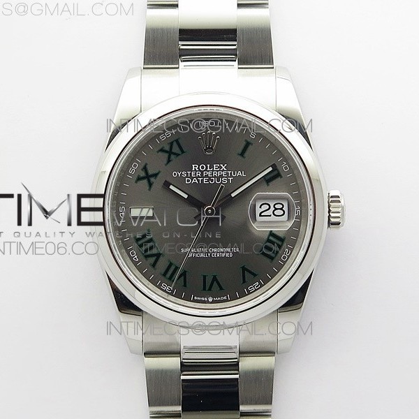 BP공장 롤렉스 데이저스트 36 스틸 슬레이트로만다이얼 돔베젤 오이스터브레이슬릿 DateJust 36 SS 126200 BP 1:1 Best Edition Gray Dial on Oyster Bracelet