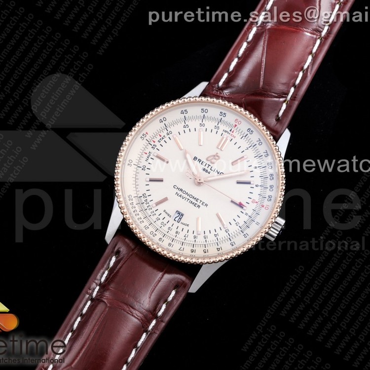 XB공장 브라이틀링 내비타이머 화이트다이얼 악어가죽스트랩 Navitimer 1 SS 41mm RG Bezel White Dial on Brown Croco Strap A2824