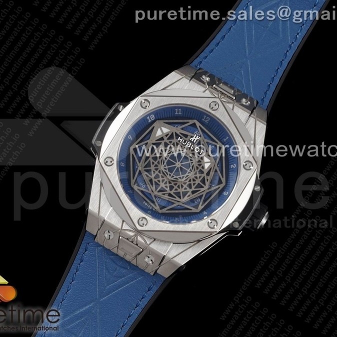 HB공장 유니코 상블루 티타늄 스켈레톤다이얼 거미스트랩 Big Bang Unico Sang Bleu Titanium HBF Skeleton Dial on Blue Gummy Strap HUB1213