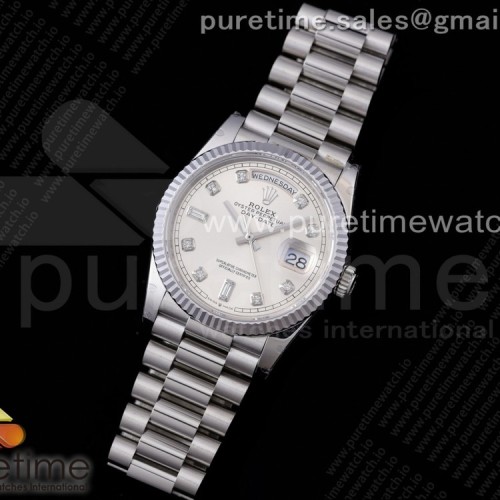 GM공장 데이데이트 36 실버다이얼 2836 Day Date 36 128239 GMF 1:1 Best Edition 904L Steel Silver Dial Diamonds Markers on Bracelet A2836