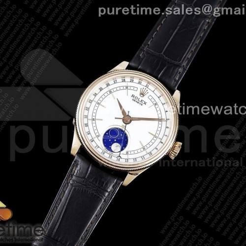 GM공장 셀리니 로골 문페이즈 화이트다이얼 가죽스트랩 Cellini 50535 Moonphase RG GMF Best Edition White Dial on Brown Leather Strap A3195