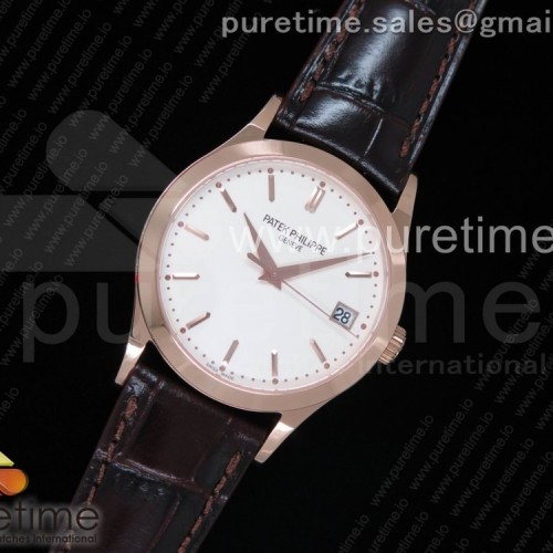 OX공장 파텍필립 칼라트라바 5296G 로즈골드금장 화이트다이얼 가죽스트랩 Calatrava 5296G RG White Dial RG Hand on Brown Leather Strap A324