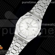 RSF공장 오데마피게 로얄오크 15400 스틸 실버다이얼 브레이슬릿 화이트 Royal Oak 41mm 15400 SS RSF 1:1 Best Edition White Textured Dial on SS Bracelet A3120 Super Clone