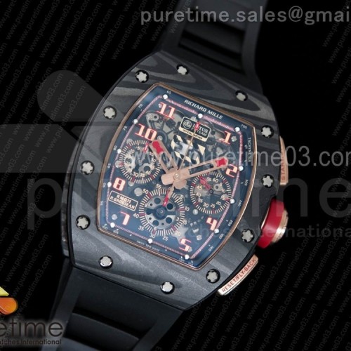 KV 리차드밀 RM011 NTPT 로투스F1팀 에디션 로즈골드버튼 NTPT Lotus F1 Team RG Chronograph Crystal Skeleton Dial Red on Black Rubber Strap A7750