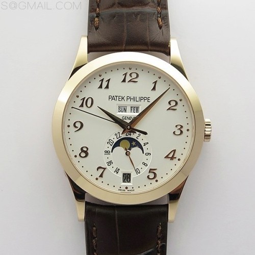 GR공장 애뉴얼 캘린더 로골 화이트다이얼 가죽스트랩 Annual Calendar Complications 5396 RG GRF Best Edition White dial Numbers Markers Blue Markers on Brown leather strap A324