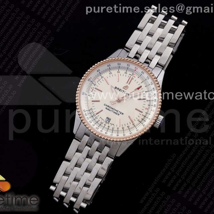 TF공장 38MM 브라이틀링 내비타이머 로골 화이트다이얼 Navitimer 1 SS 38mm RG Bezel White Dial on SS Bracelet A2824