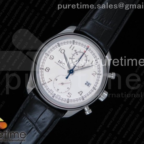 ZF공장 IWC 포르투기저 크로노 클래식42 스틸 화이트다이얼 가죽스트랩 Portugieser Chrono Classic 42 IW390403 White Dial Blue Hand on Black Leather Strap A7750