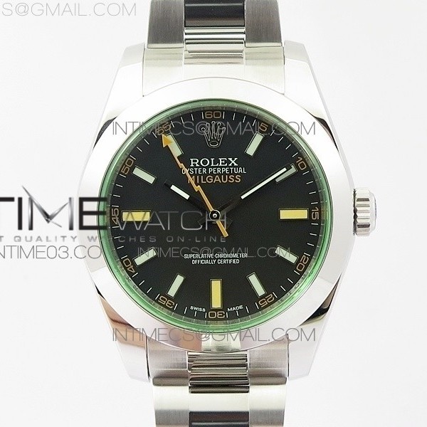 DJ공장 롤렉스 밀가우스 904L 스틸 블랙다이얼 브레이슬릿 MILGAUSS 116400 904L SS BLACK DIAL ON 904L SS BRACELET A2836 (REAL GREEN SAPPHIRE CRYSTAL)