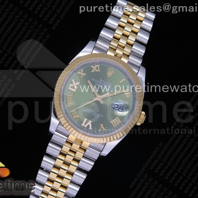 EW공장 롤렉스 데이저스트 36 옐로우골드콤비 그린다이얼 쥬빌레브레이슬릿 DateJust 36 SS/YG 126233 Green Dial Roman Markers on Jubilee Bracelet A3235